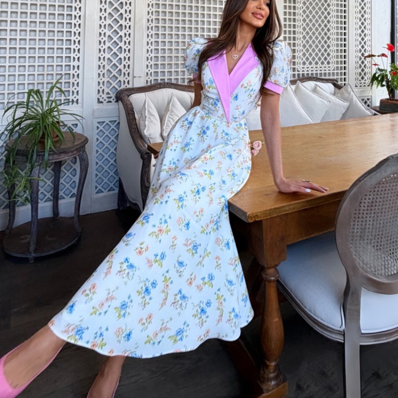 French Vintage Floral Midi Dress - 우아한 2026 여름 플로럴 프린트 코르셋