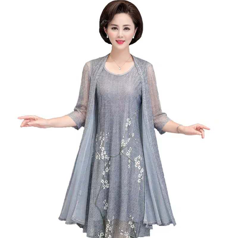 French Vintage Floral Midi Dress - 여름 코튼 린넨 2 조각 세트