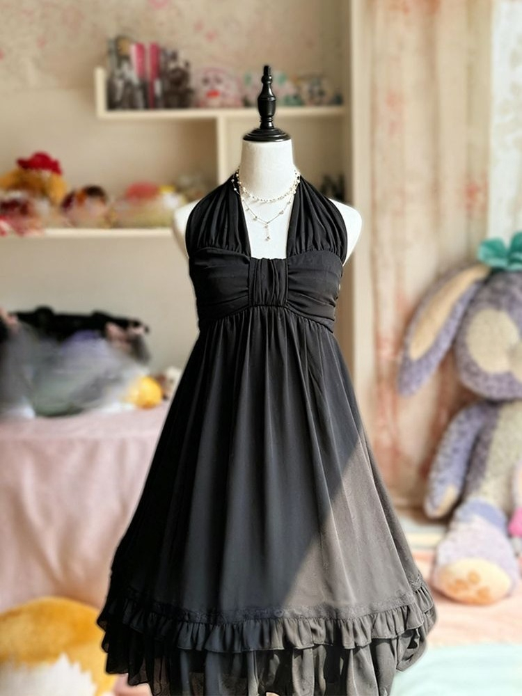 빈티지 우아한 홀터 미디 드레스 시스루 쉬폰 티어드 레 - French Vintage Floral Midi Dress 리뷰 및 가격