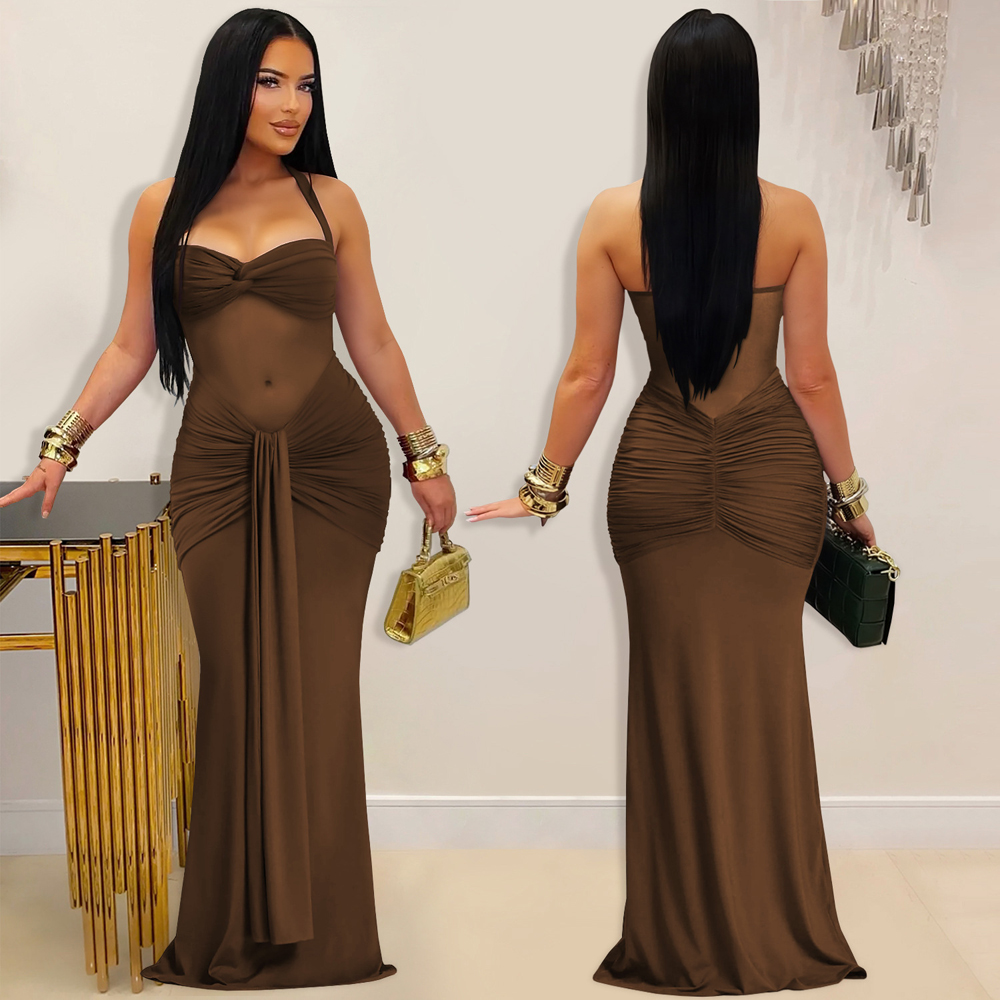 섹시 시스루 메쉬 홀터 드레스 여성용 백리스 레이스업  - Sexy Mesh Sheer Bodycon Dress 리뷰 및 가격