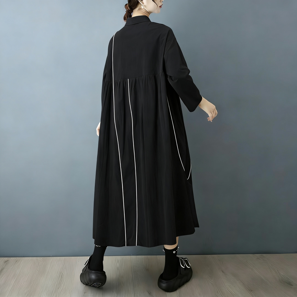 슈퍼에인(SuperAen) 봄/가을 신상품, 블랙 디자 - Korean Style A Line Shirt Dress 리뷰 및 가격