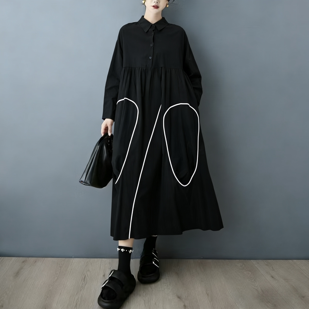 슈퍼에인(SuperAen) 봄/가을 신상품, 블랙 디자 - Korean Style A Line Shirt Dress 리뷰 및 가격