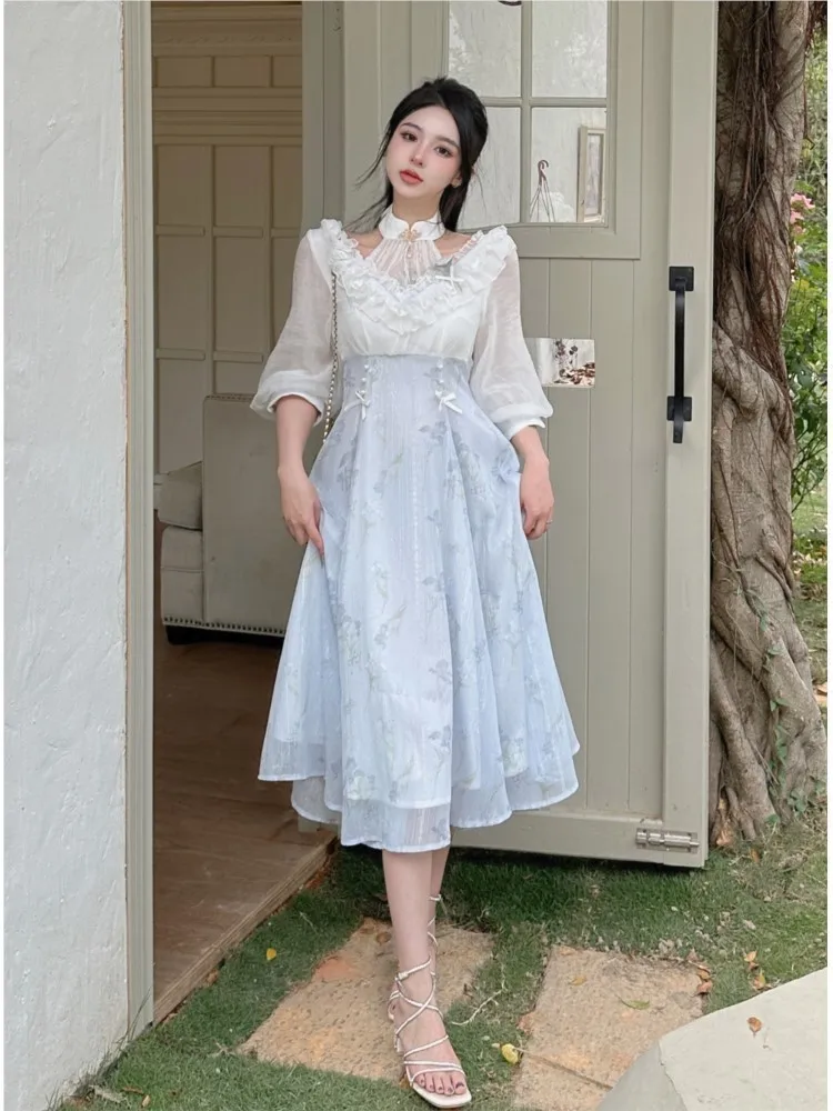 우아한 여성 여름 프랑스 빈티지 꽃 미디 드레스 한국어 - French Vintage Floral Midi Dress 리뷰 및 가격