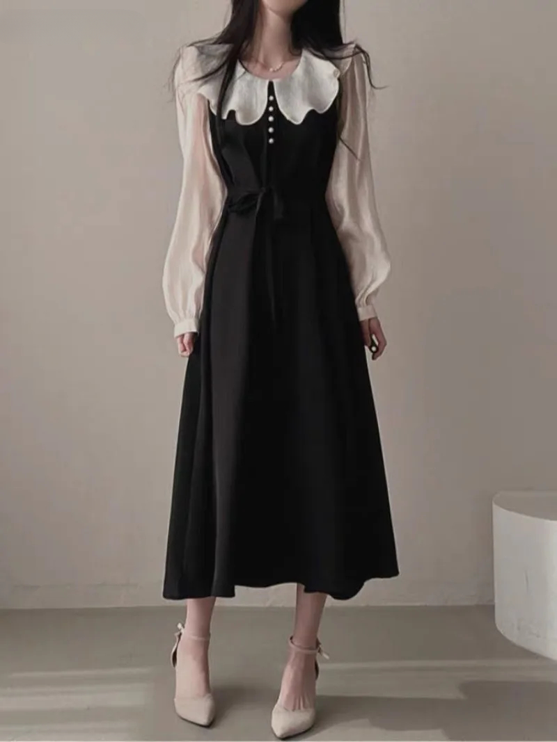 긴 소매 드레스 여성 프랑스어 빈티지 프릴 패치 워크  - French Vintage Floral Midi Dress 리뷰 및 가격