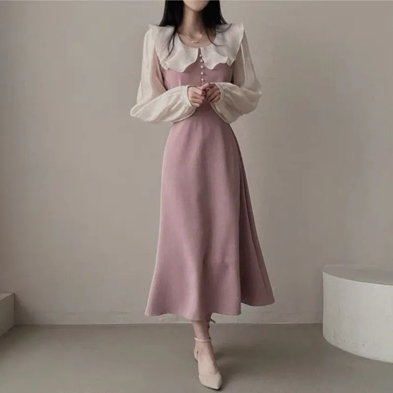 긴 소매 드레스 여성 프랑스어 빈티지 프릴 패치 워크  - French Vintage Floral Midi Dress 리뷰 및 가격