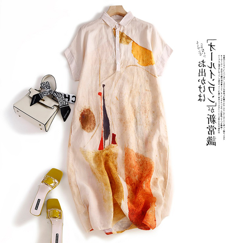 캐주얼 코튼 린넨 셔츠 드레스 여성용 프린트 롱 스커트 - Casual Loose Linen Shirt Dress 리뷰 및 가격